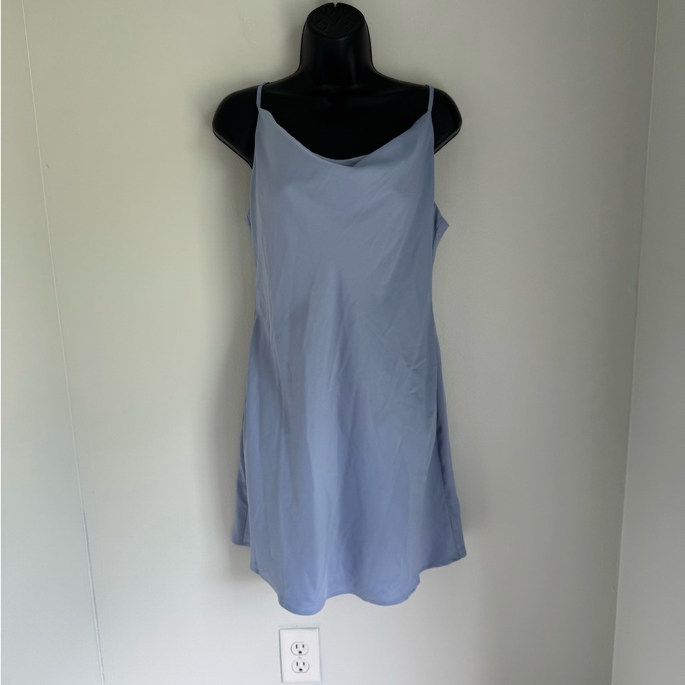 NWOT Urban Outfitters Light Blue Cowl Neck Mini Slip Dress Size L